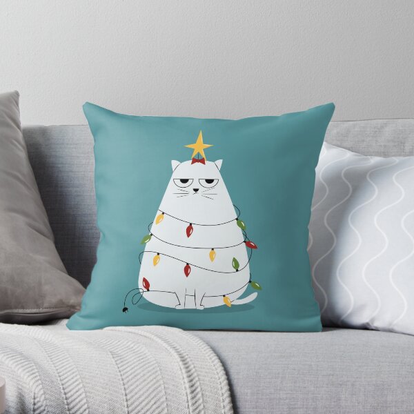 Grumpy Christmas Cat Throw Pillow