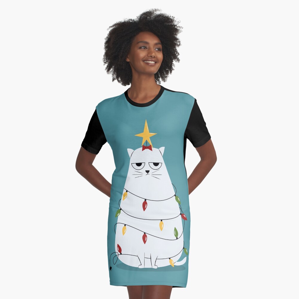 Grumpy Christmas Cat Graphic T-Shirt Dress