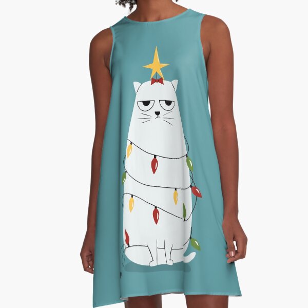 Grumpy Christmas Cat A-Line Dress