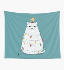 Grumpy Christmas Cat Wall Tapestry