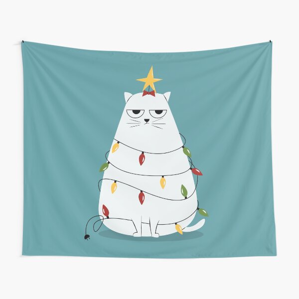 Grumpy Christmas Cat Tapestry