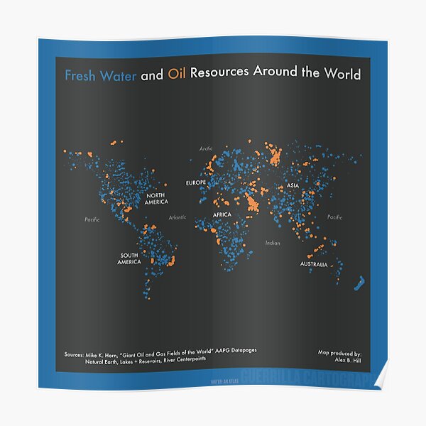 Fresh Water and Oil Resources Around the World (blue) Poster