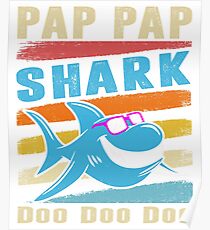 Retro Vintage Pap Pap Shark TShirt Gift Daddy Grandpa Dad Poster