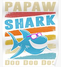 Retro Vintage Papaw Shark TShirt Gift Daddy Grandpa Dad Poster