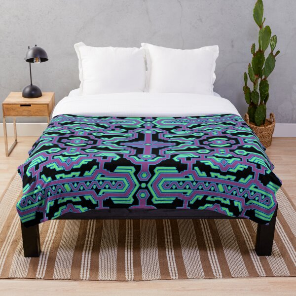 Neon Shipibo - Geometric Pattern Throw Blanket