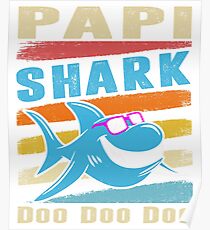 Retro Vintage Papi Shark TShirt Gift Daddy Grandpa Dad Poster