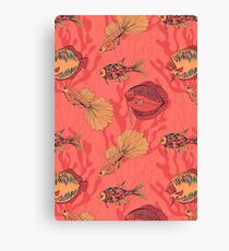 Fishes on living coral background Canvas Print