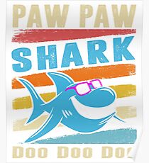 Retro Vintage Paw Paw Shark TShirt Gift Daddy Grandpa Dad Poster