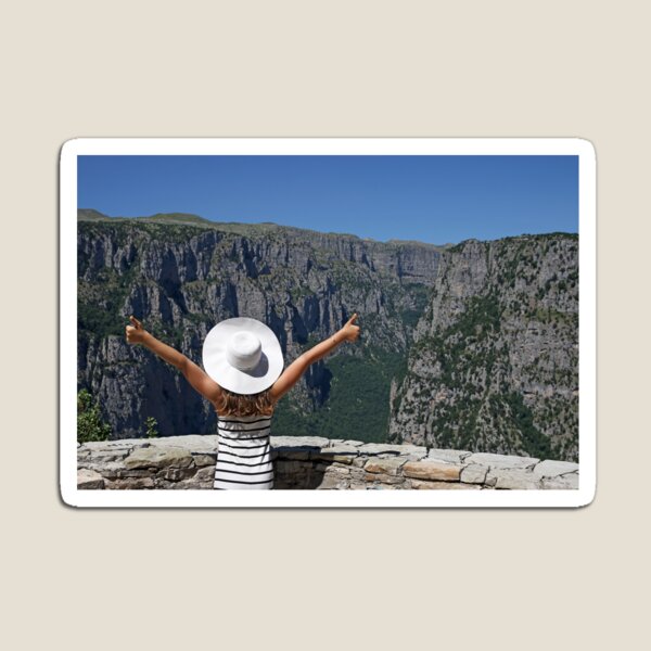 Item preview, girl with thumbs up on the viewpoint Vikos gorge Greece designed and sold by goceris.