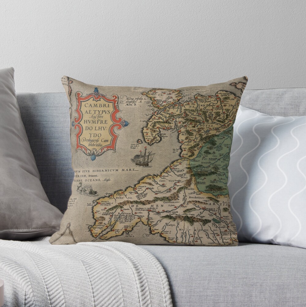 Map of Wales (1500s) Throw Pillow
