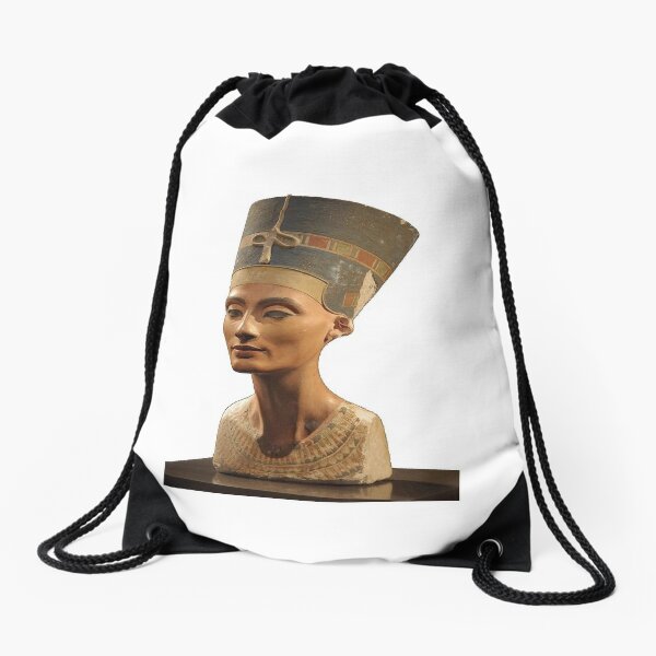 Ancient Egyptian Artifact, young adult, head, people, adult, sculpture, portrait, veil, art, museum, real people, color image, copy space, classical style, clothing, adults only, youth culture Drawstring Bag