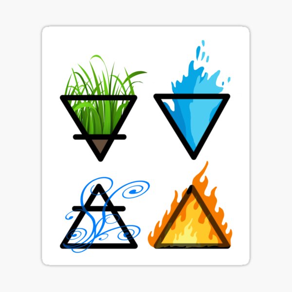 Symbols of the 4 Elements of Nature - Earth, Air, Water and Fire Sticker