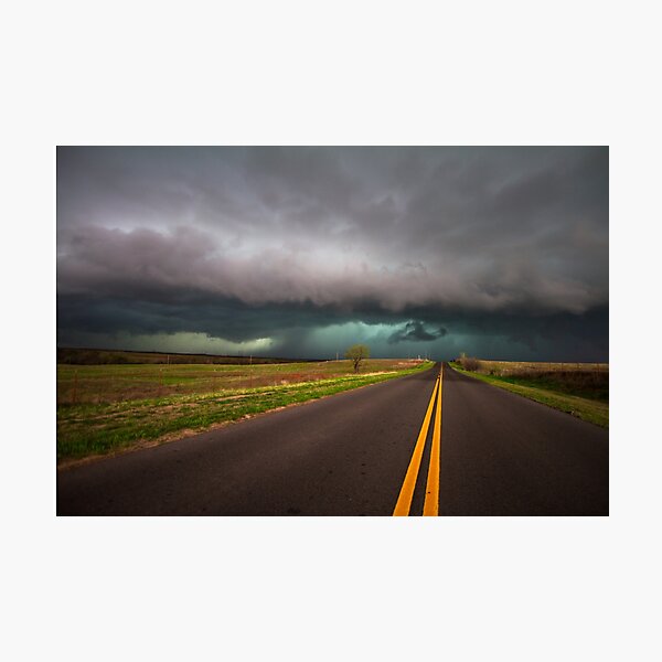 On the Road - Highway Leads Into Intense Storm in Oklahoma Photographic Print