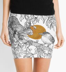 Forest friends - squirrel and bird, gold Mini Skirt