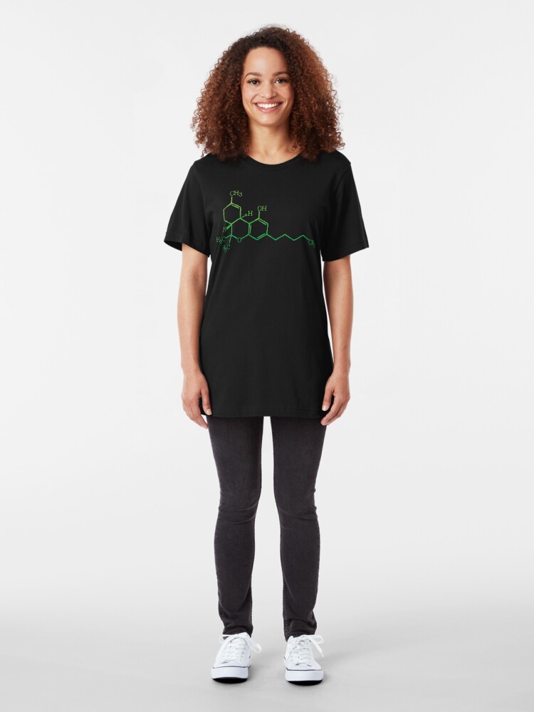 Alternate view of THC Cannabis Marijuana Medicine Chemical Formula Slim Fit T-Shirt