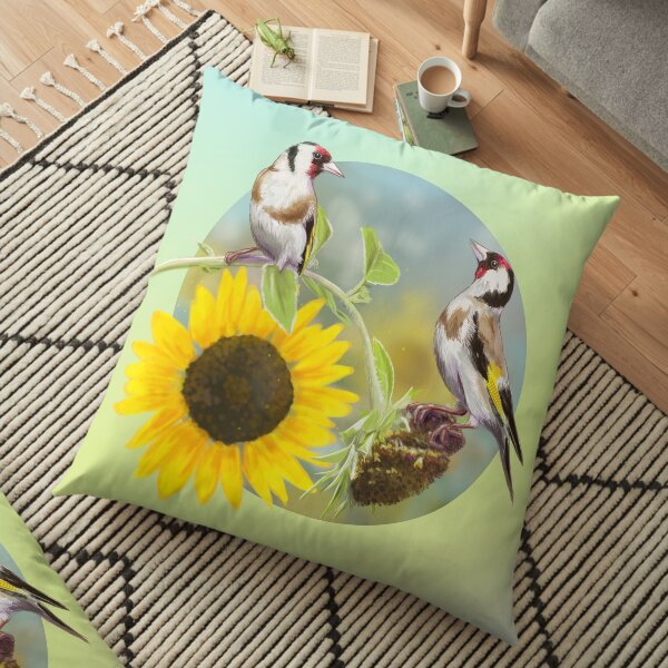 Little bird with sunflowers Floor Pillow