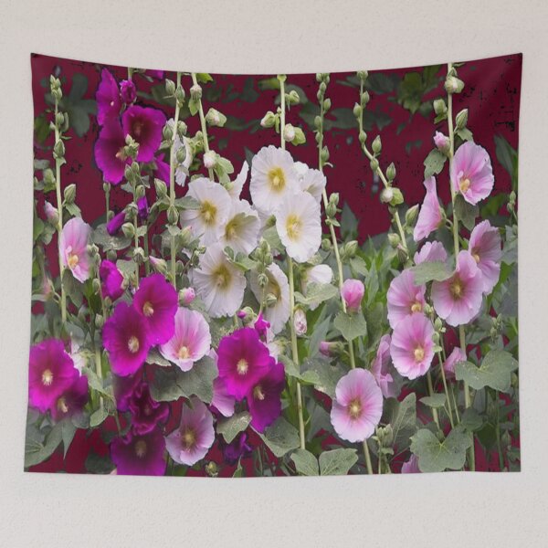 Item preview, PURPLE-PINK HOLLYHOCKS FLORAL GARDEN designed and sold by sharlesart.