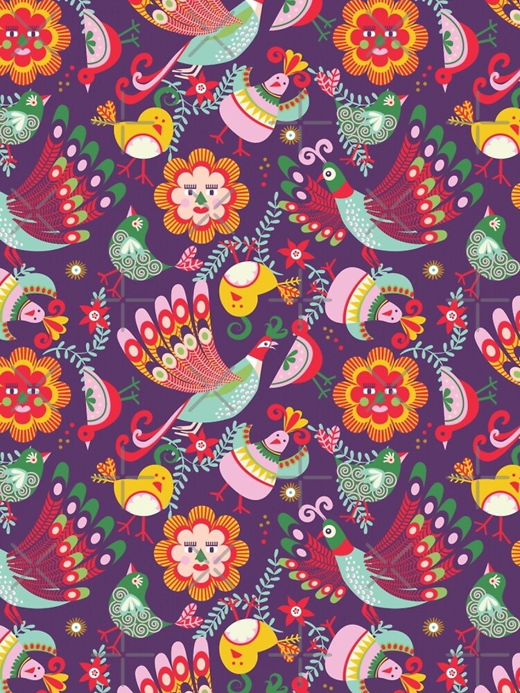 scandinavian folkart birdies | purple by camcreativedk