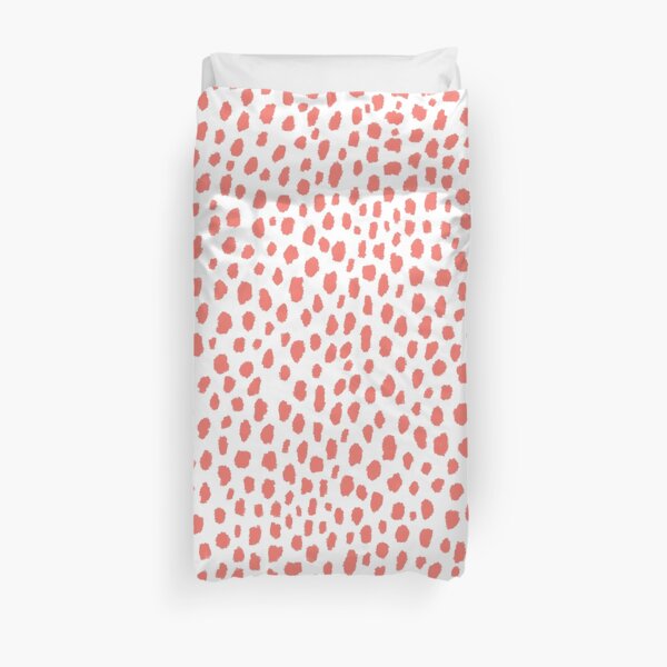 Handmade Polka Dot Paint Brush Pattern (Pantone Living Coral and White) Duvet Cover