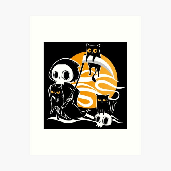 Item preview, la muerte con guadaña y gatos negros designed and sold by Miss-Cactus-Art.