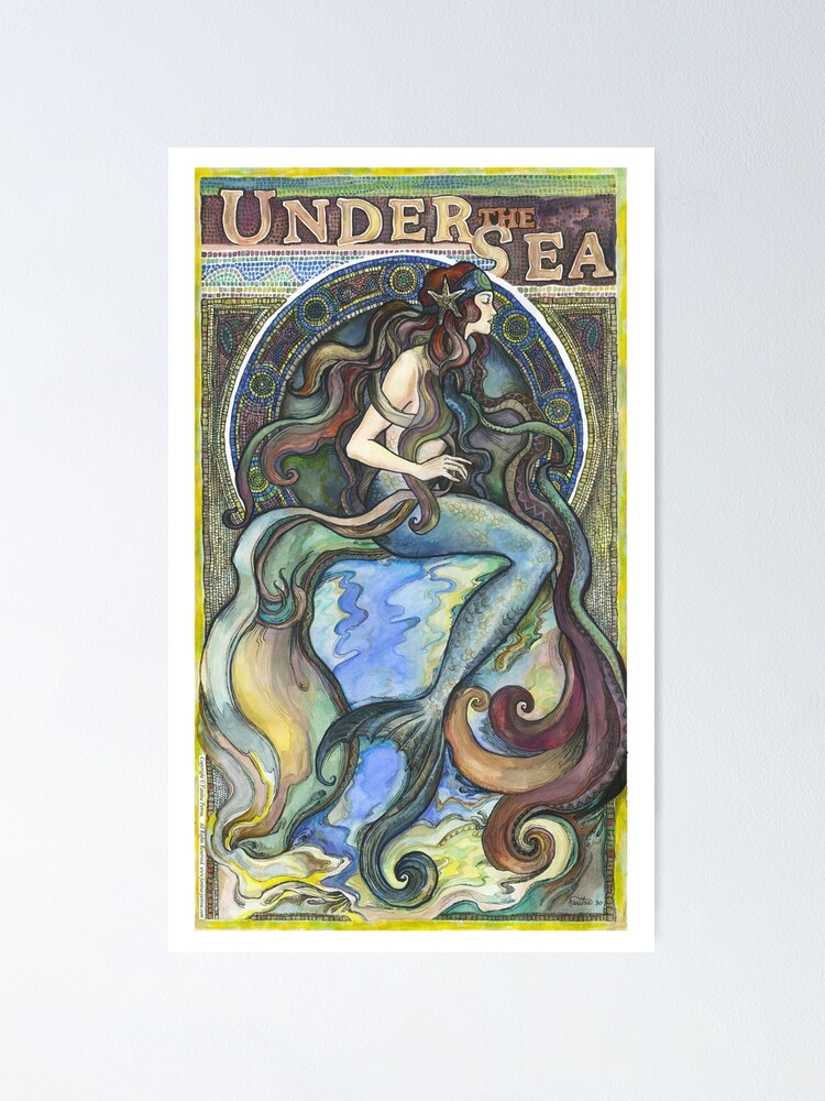 26cm silber Bronze Metall Meerjungfrau Mermaid Nixe Art Deco Stil Jugendstil 