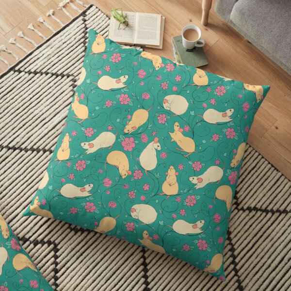 Floral Rat Retro Pink and Teal Floor Pillow