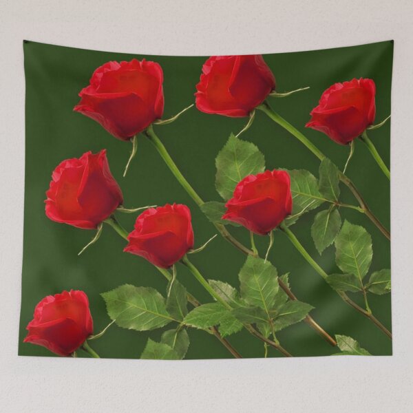 Item preview, ROMANTIC RED ROSES ON DEEP GREEN designed and sold by sharlesart.