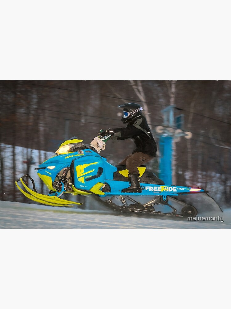Discover Snowmobile on a hill climb race...on the pipe Premium Matte Vertical Poster
