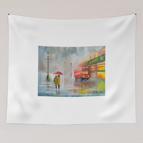 Item preview, RED BUS UMBRELLA OIL PAINTING by Gordon bruce designed and sold by GORDON BRUCE ART.