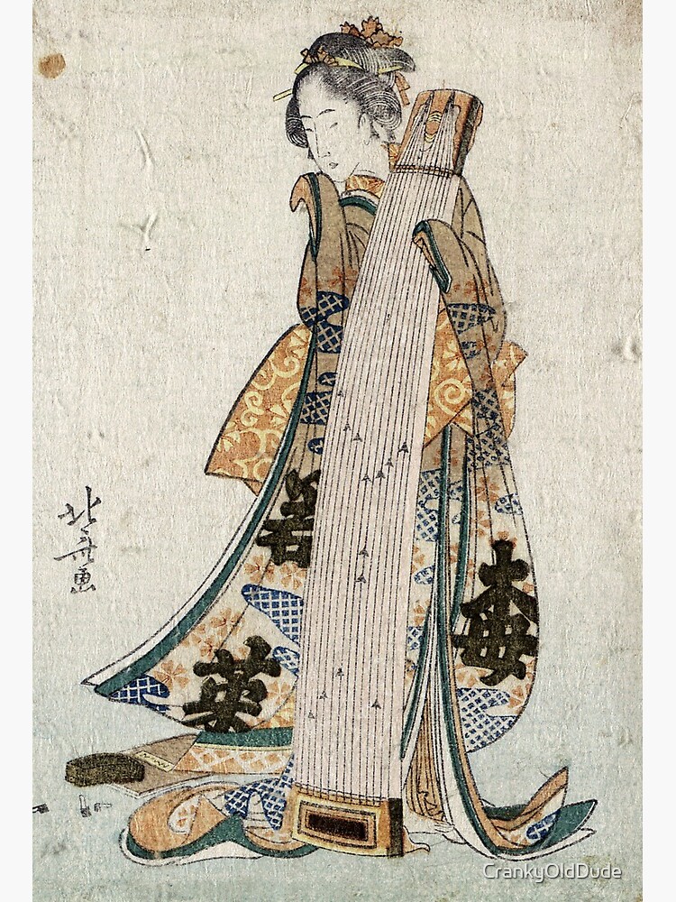 Young maiden holding a zither - Hokusai Katsushika - 1800