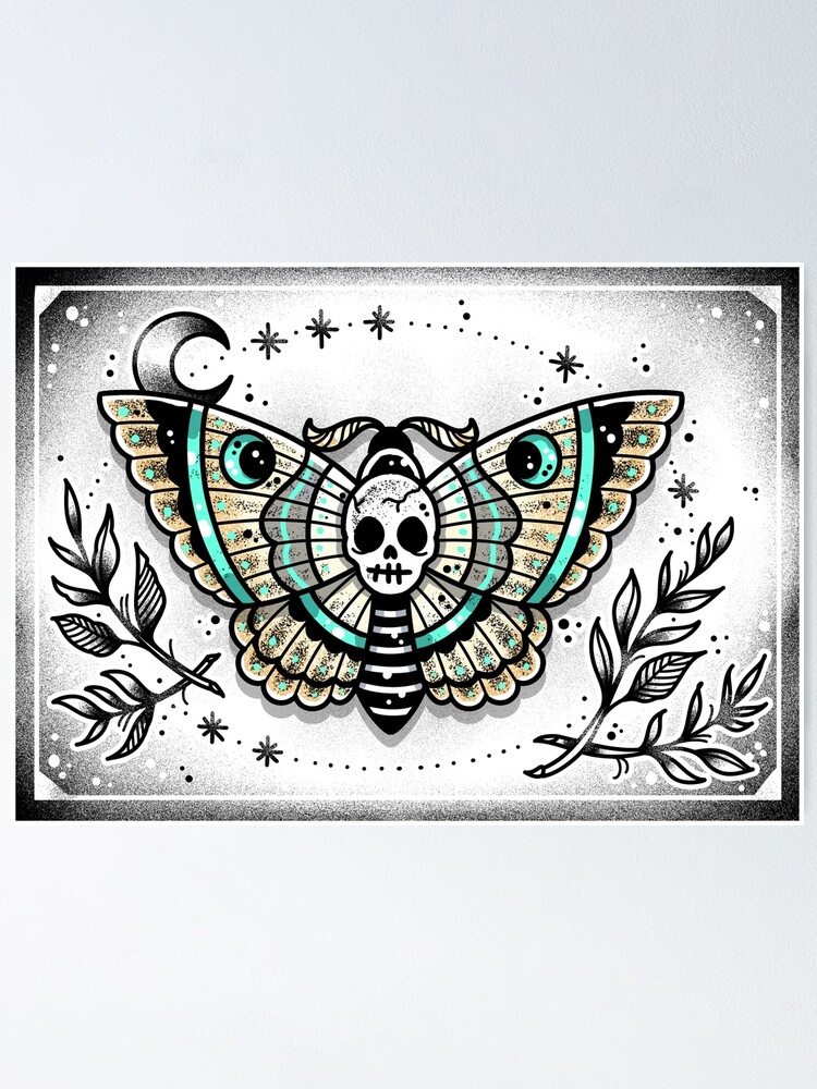 Traditional Tattoo of a Deaths Head Moth Stock Vector  Illustration of  style goth 180307252
