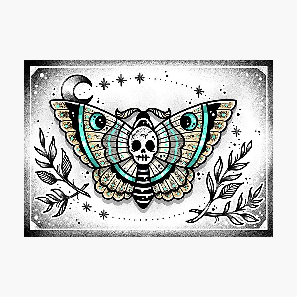 Item preview, Skull Moth Cute Traditional Tattoo Flash designed and sold by Ella Mobbs.
