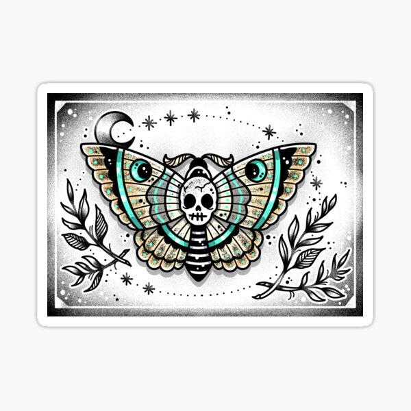 Item preview, Skull Moth Cute Traditional Tattoo Flash designed and sold by Ella Mobbs.