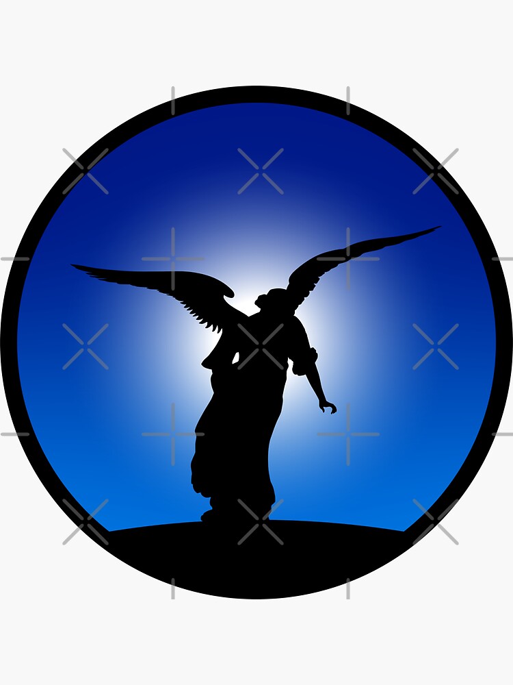 Thumbnail 3 of 3, Sticker, Angel Statue Silhouette (bordered) designed and sold by ANGELSONLY.
