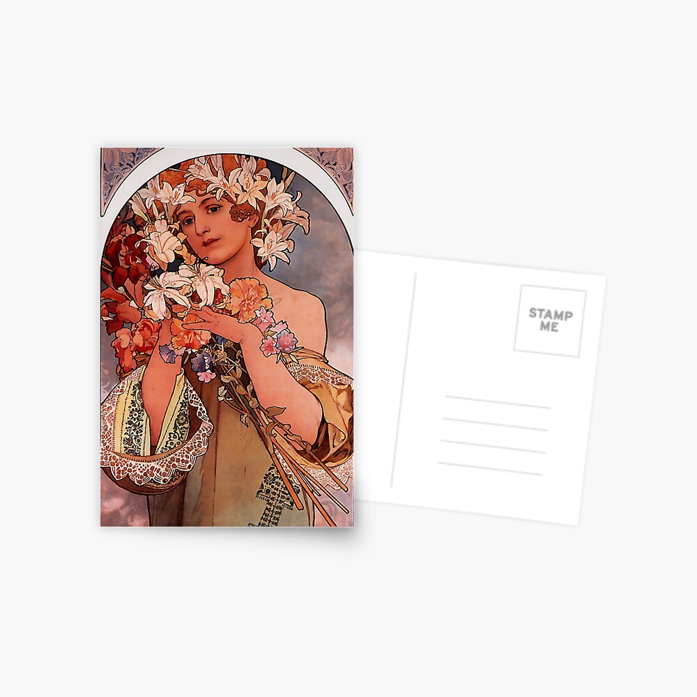 'Flowers' by Alphonse Mucha (Reproduction) Postcard