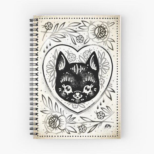 Item preview, Black Cat Kitten Blossom in Heart Cute Traditional Tattoo Flash designed and sold by Ella Mobbs.