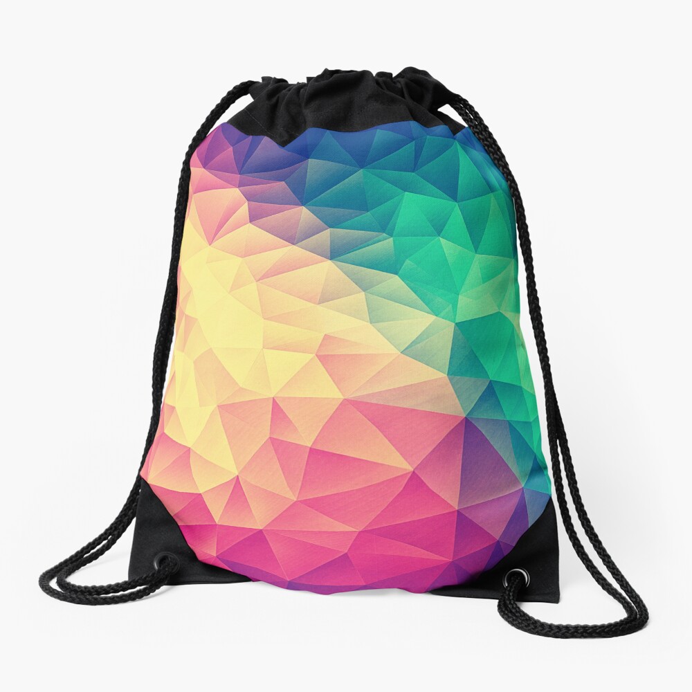 Abstract Polygon Multi Color Cubism Low Poly Triangle Design Drawstring Bag