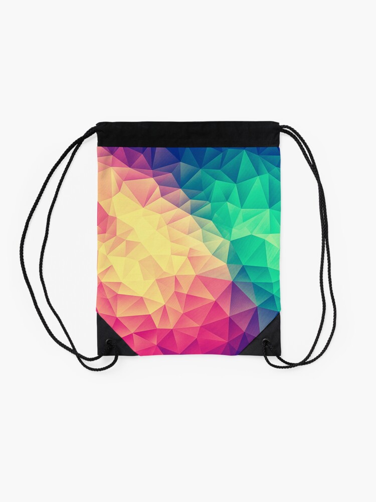 Alternate view of Abstract Polygon Multi Color Cubism Low Poly Triangle Design Drawstring Bag
