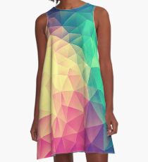 Abstract Polygon Multi Color Cubism Low Poly Triangle Design A-Line Dress