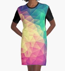 Abstract Polygon Multi Color Cubism Low Poly Triangle Design Graphic T-Shirt Dress
