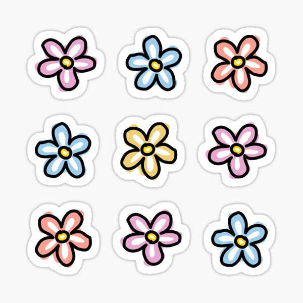 Pink Blue Orange Daisy Flowers (9 Multi Pack) Sticker