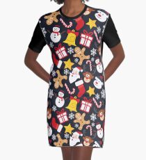 Cool Christmas Collage Graphic T-Shirt Dress