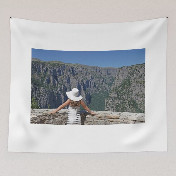 Item preview, girl with white hat on the viewpoint Vikos gorge Greece  designed and sold by goceris.