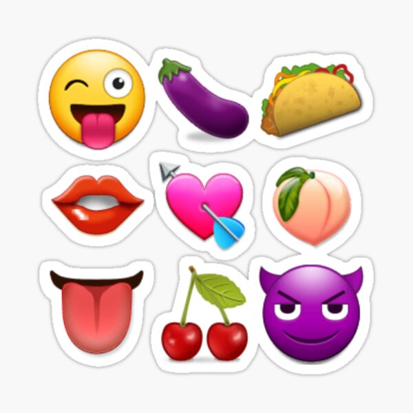 Emojis coquins: aubergines, tacos, pêches, lèvres, langue, clin d'oeil, diable corné, cerises Sticker