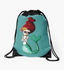El Dia de Los Muertos Mermaid Drawstring Bag