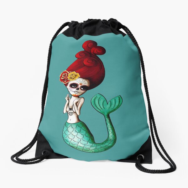 El Dia de Los Muertos Mermaid Drawstring Bag