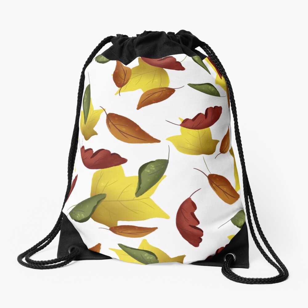 Falling Watercolor Leaves Drawstring Bag