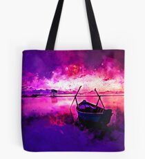sunrise boat silence watercolor splatters Tote Bag