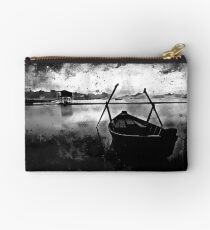 sunrise boat silence watercolor splatters black white Studio Pouch