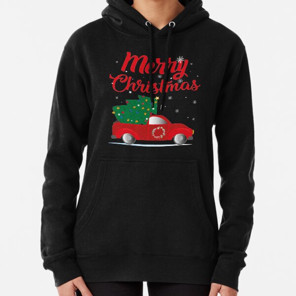 Red Truck With Christmas Tree - Retro Christmas Sweater Pullover Hoodie